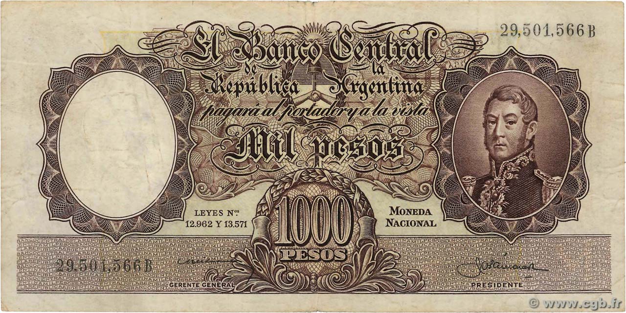 1000 Pesos ARGENTINE  1954 P.274a TB