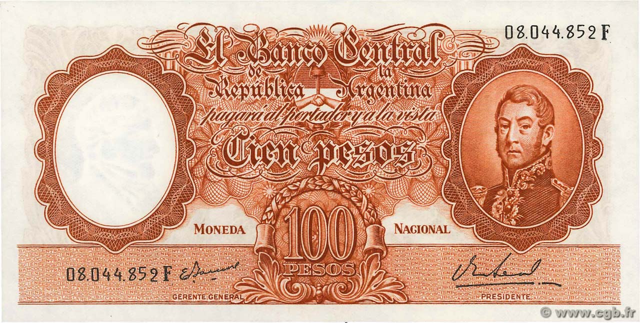 100 Pesos ARGENTINA  1967 P.277 UNC