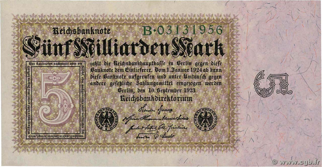 5 Milliards Mark GERMANY  1923 P.115a AU