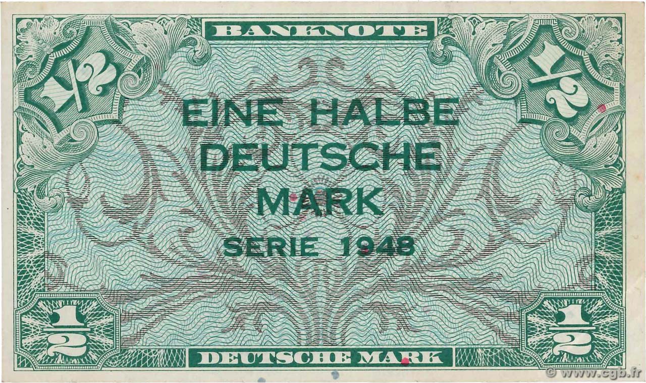 1/2 Deutsche Mark GERMAN FEDERAL REPUBLIC  1948 P.01a MBC