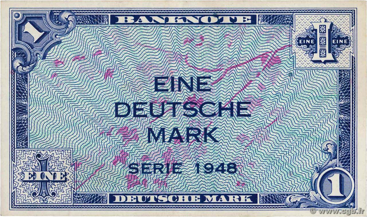 1 Deutsche Mark GERMAN FEDERAL REPUBLIC  1948 P.02a MBC+