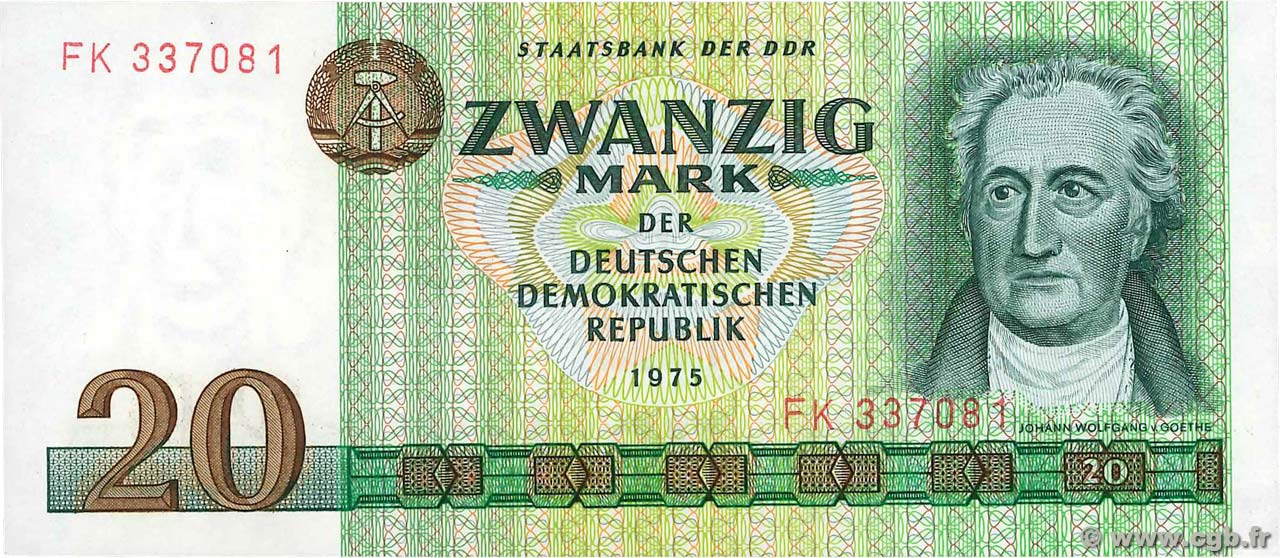 20 Mark GERMAN DEMOCRATIC REPUBLIC  1975 P.29a AU-