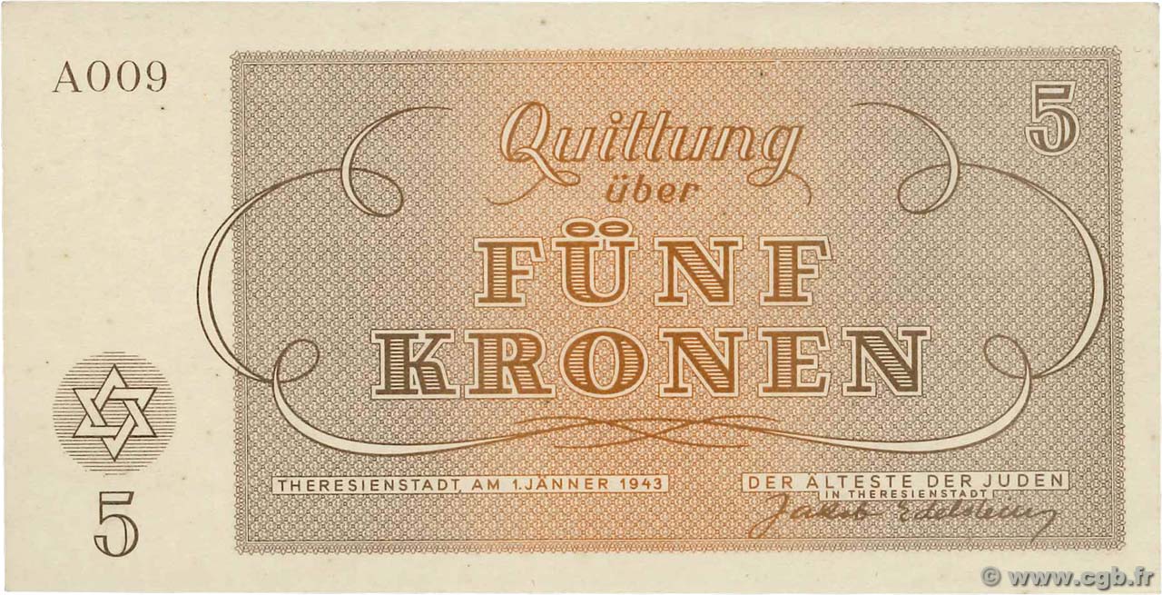 5 Kronen ISRAËL Terezin / Theresienstadt 1943 WW II.703 pr.NEUF