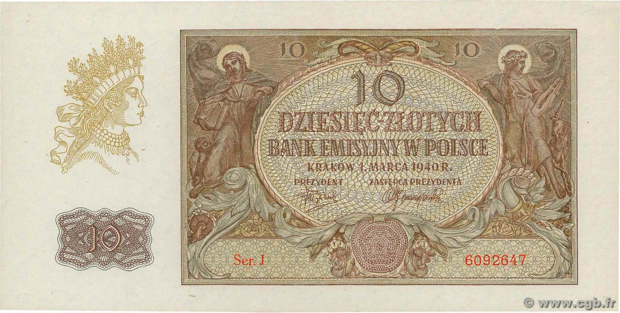 10 Zlotych POLOGNE  1940 P.094 pr.NEUF