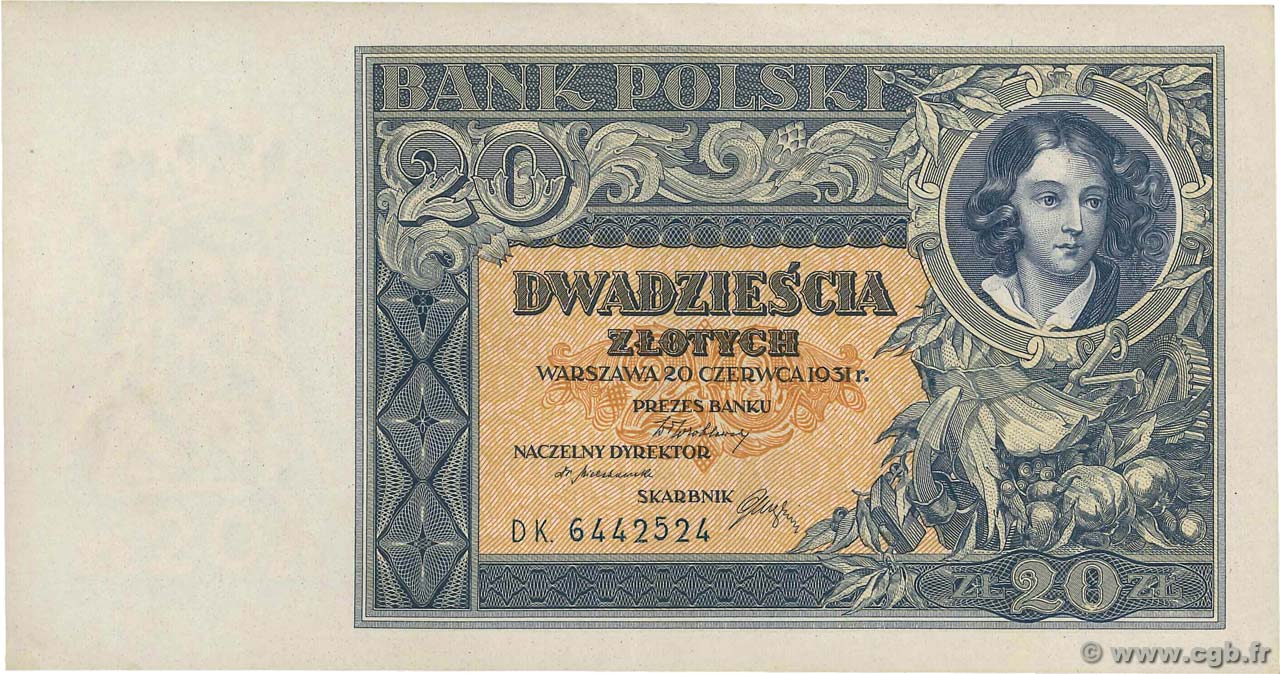 20 Zlotych POLOGNE  1931 P.073 pr.SPL