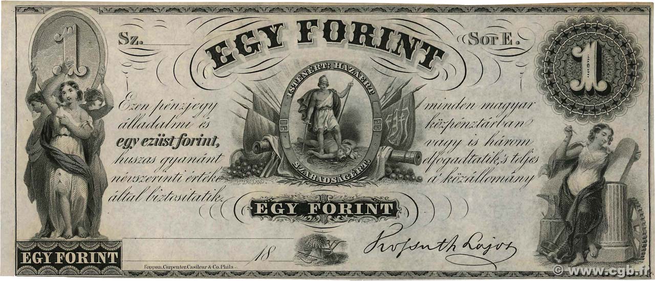 1 Forint HUNGARY  1852 PS.141r1 UNC-