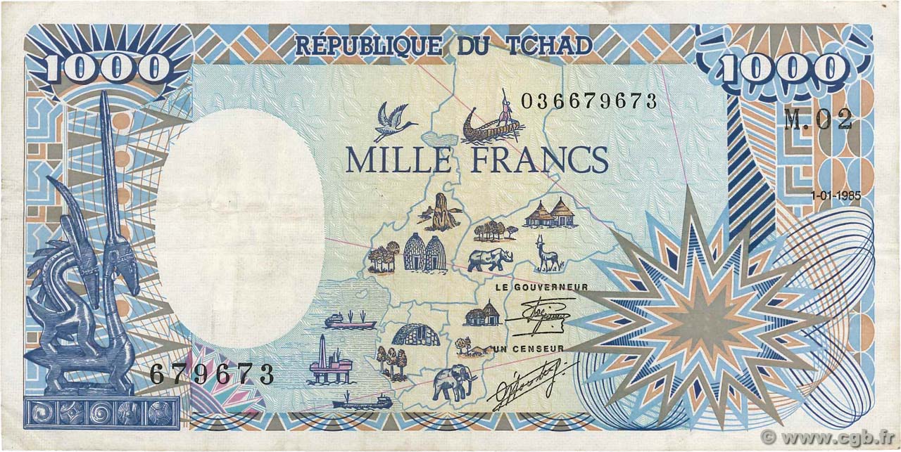 1000 Francs CIAD  1985 P.10Aa MB