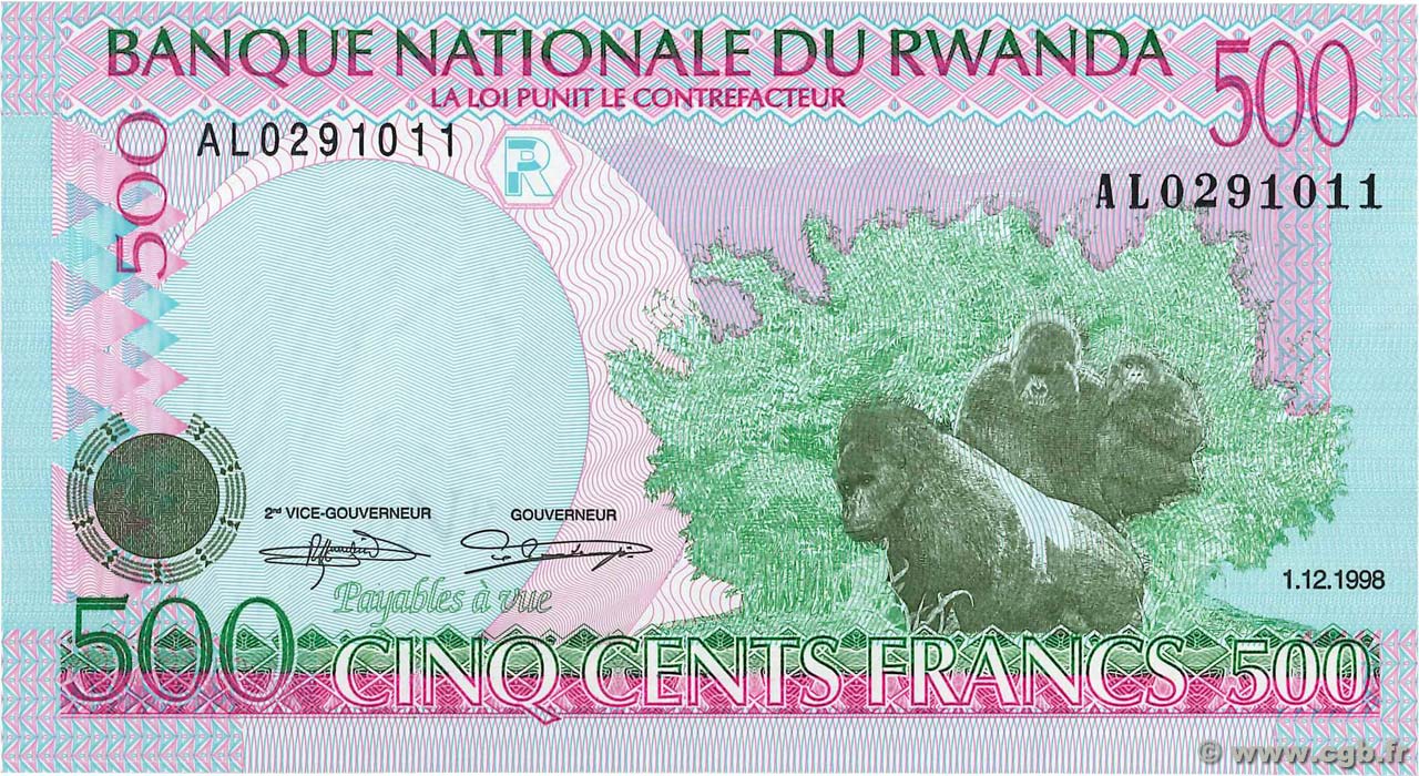 500 Francs RUANDA  1998 P.26a FDC