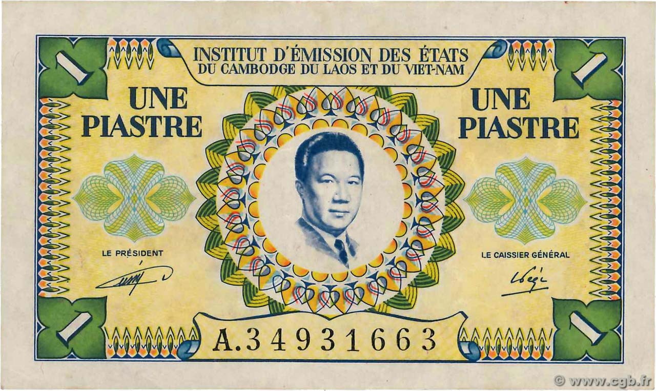 1 Piastre - 1 Dong FRENCH INDOCHINA  1953 P.104 VF+