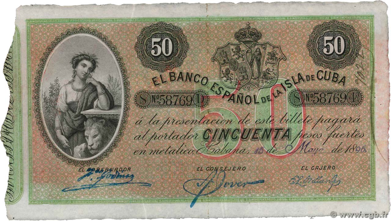 50 Pesos KUBA  1896 P.050b VZ