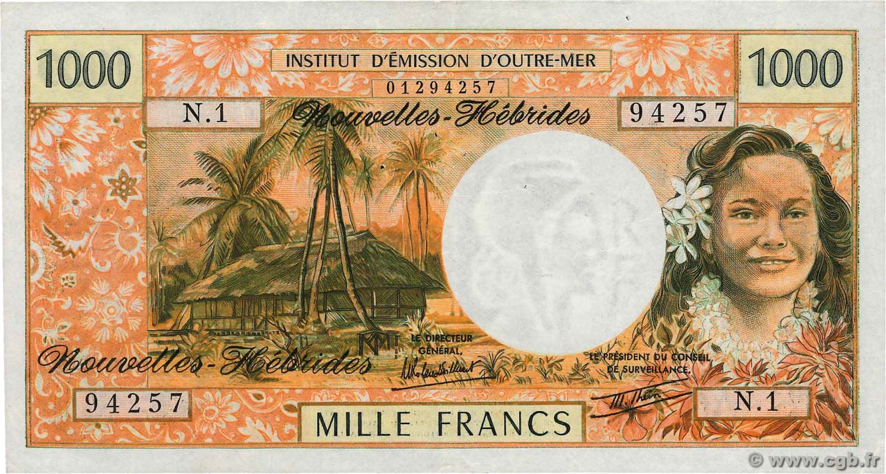 1000 Francs NUEVAS HÉBRIDAS  1980 P.20c MBC