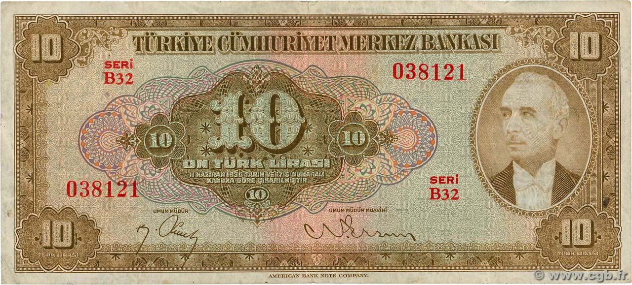 10 Lira TURKEY  1948 P.148a F