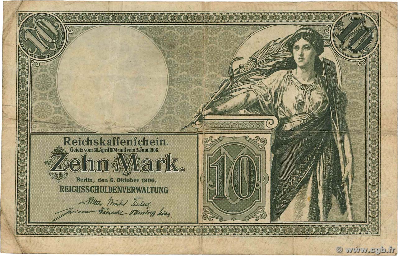 10 Mark GERMANY  1906 P.009b F