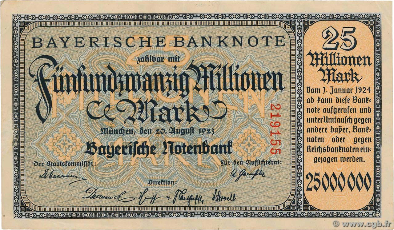 25 Millions Mark GERMANY Munich 1923 PS.0933 VF+