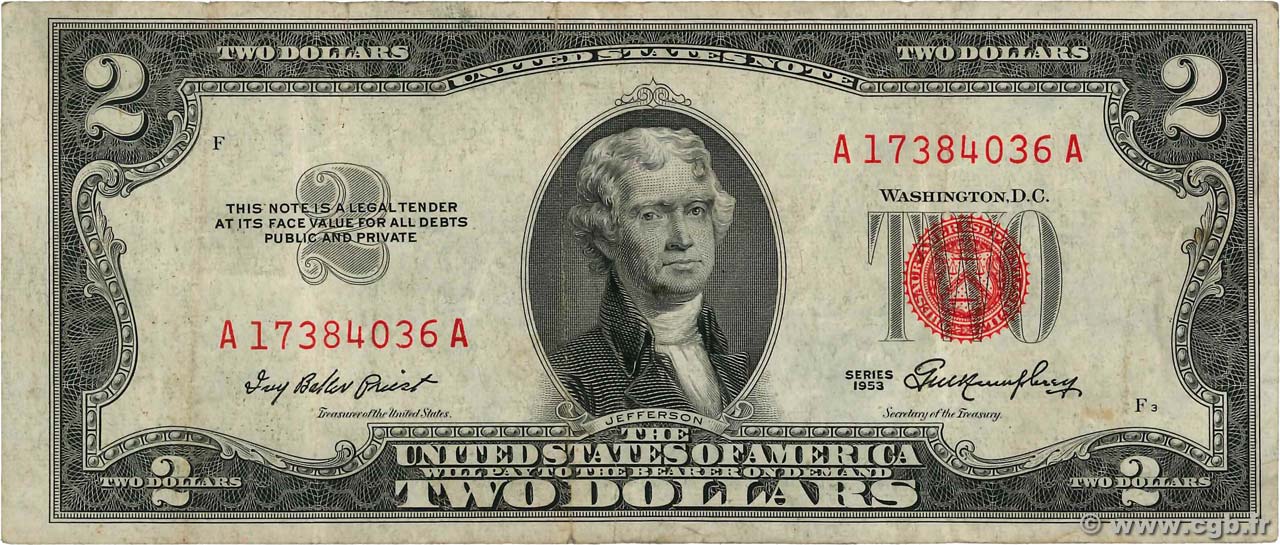 2 Dollars VEREINIGTE STAATEN VON AMERIKA  1953 P.380 SS