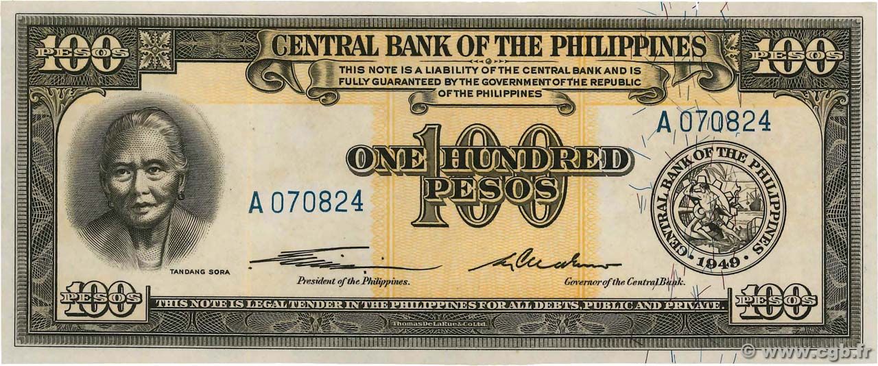 100 Pesos PHILIPPINES  1949 P.139a UNC-