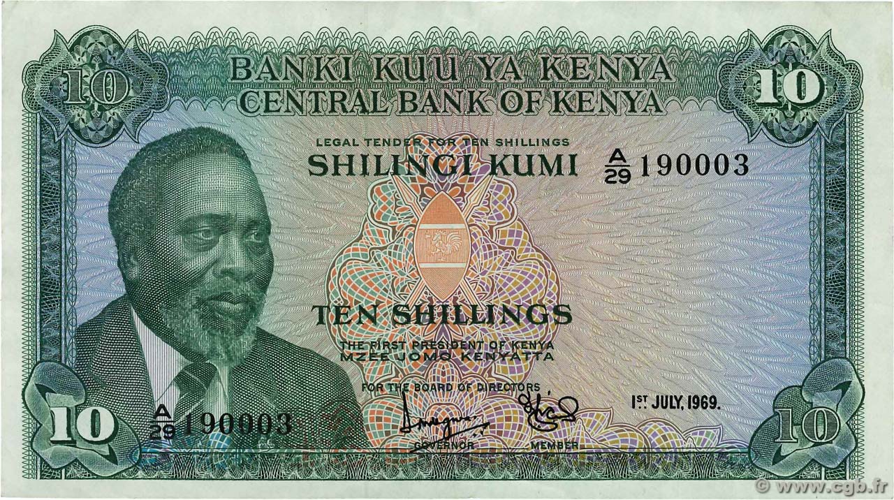 10 Shillings KENYA  1969 P.07a BB