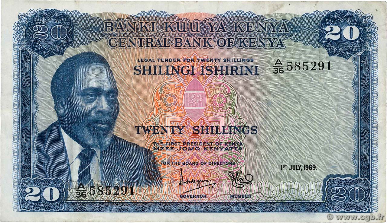 20 Shillings KENYA  1969 P.08a q.BB