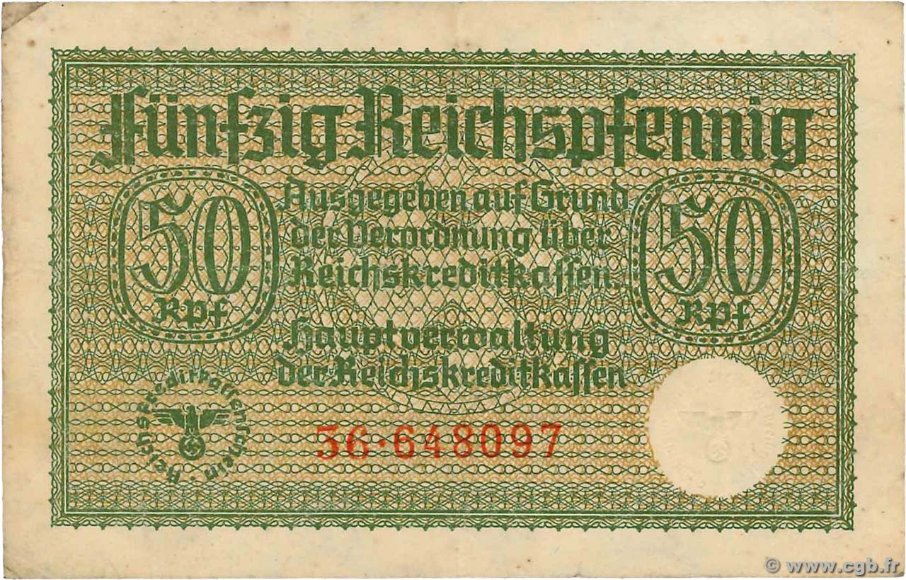 50 Reichspfennig GERMANY  1940 P.R135 VF