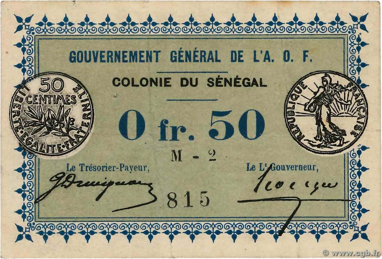 0,50 Franc SENEGAL  1917 P.01c VF