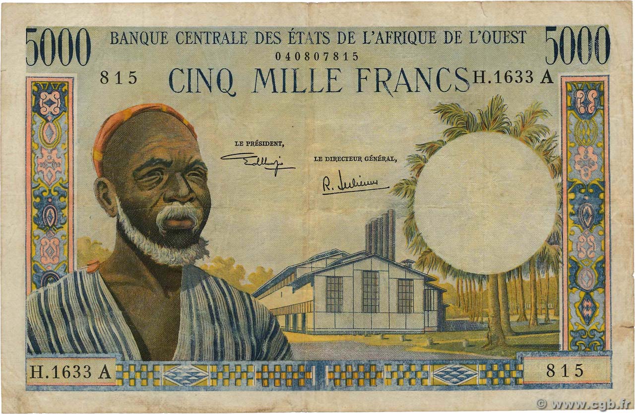 5000 Francs STATI AMERICANI AFRICANI  1975 P.104Ah MB