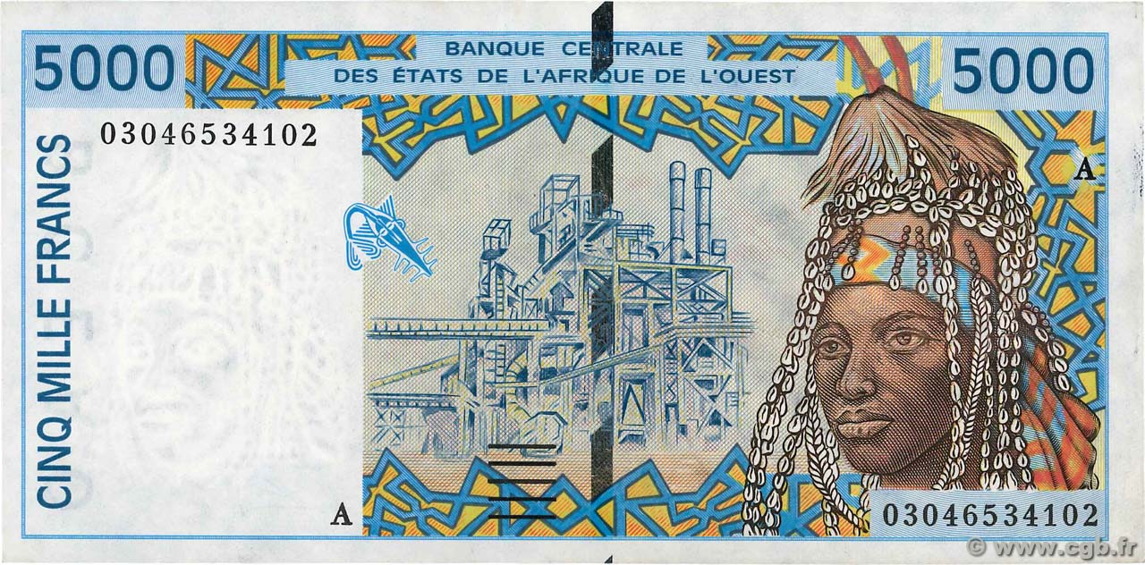 5000 Francs WEST AFRICAN STATES  2003 P.113Am AU-