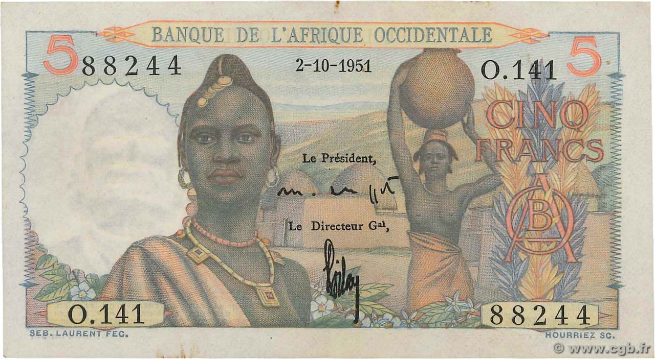 5 Francs FRENCH WEST AFRICA  1948 P.36 AU