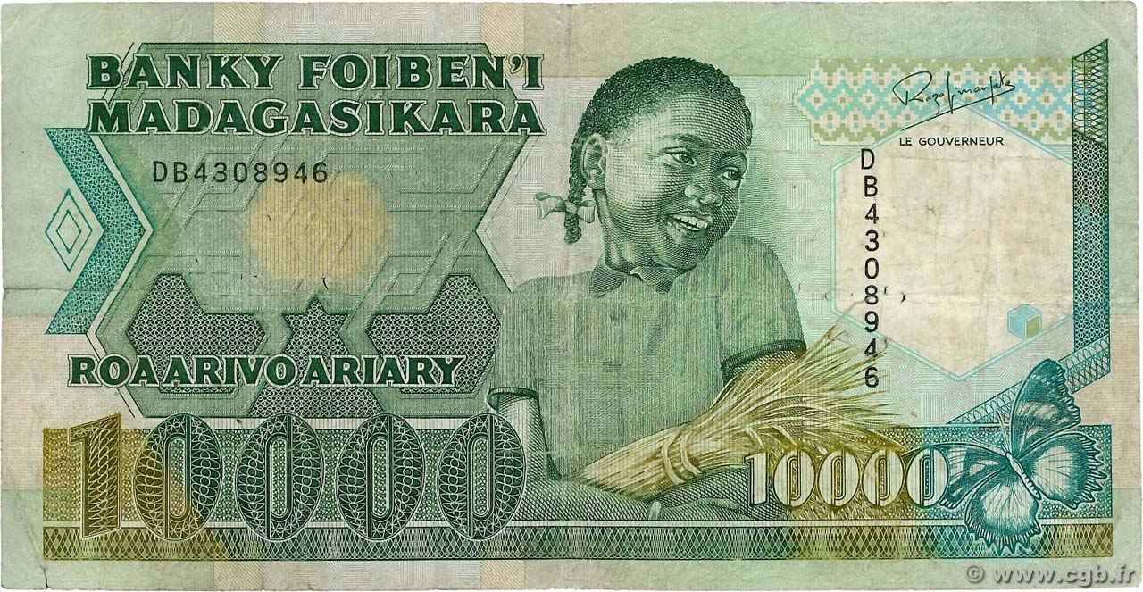 10000 Francs - 2000 Ariary MADAGASCAR  1988 P.074b F-