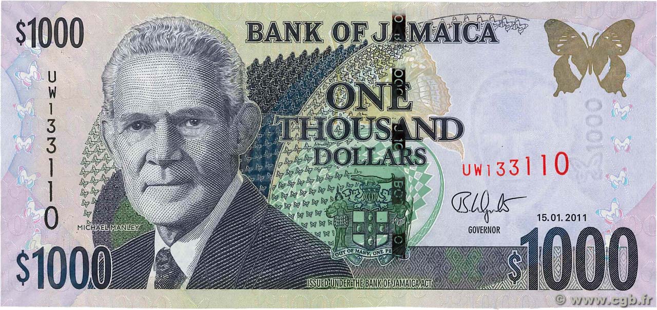 1000 Dollars JAMAICA  2011 P.86i UNC-