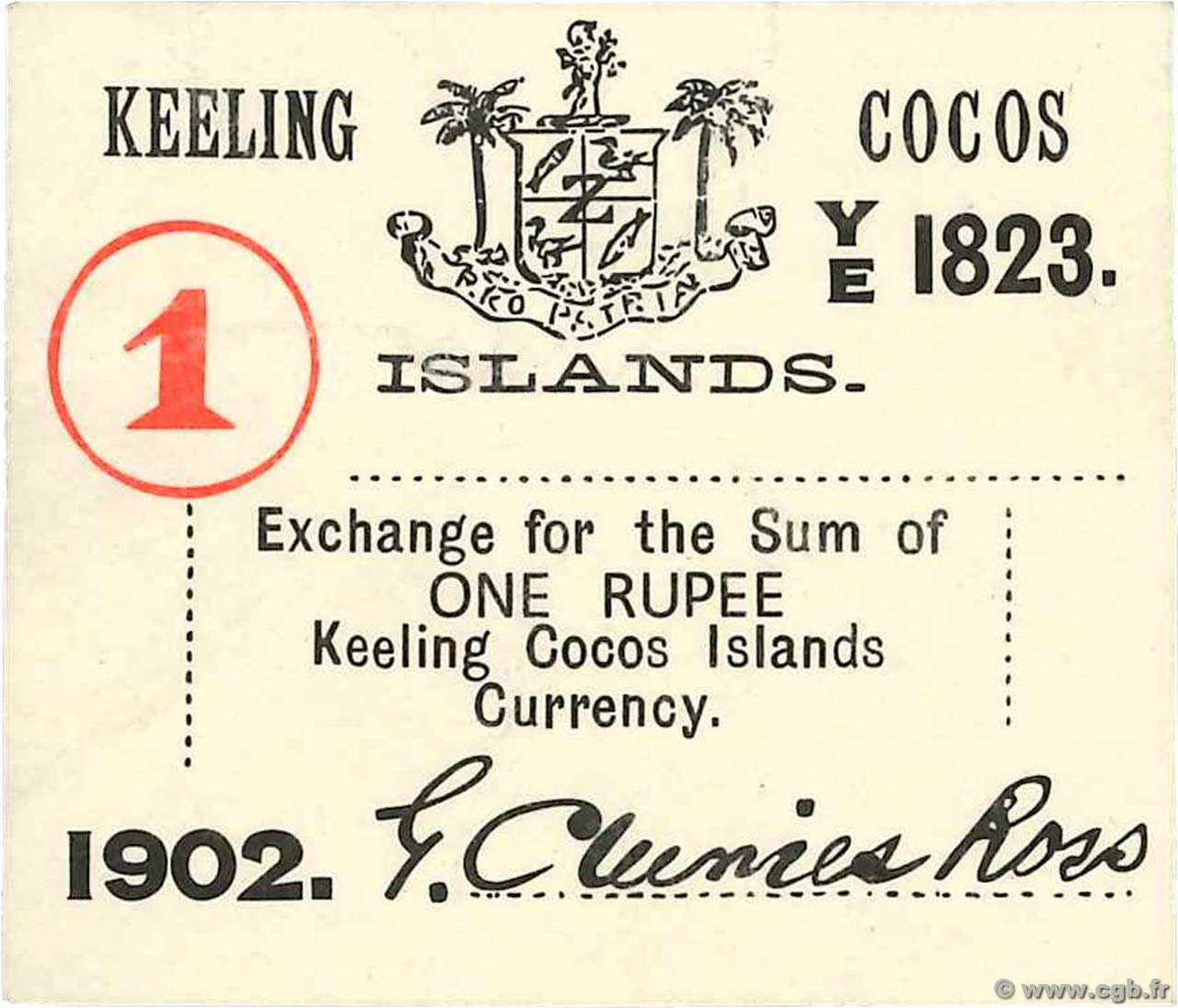 1 Rupee ÎLES KEELING COCOS  1902 PS.126 SUP+