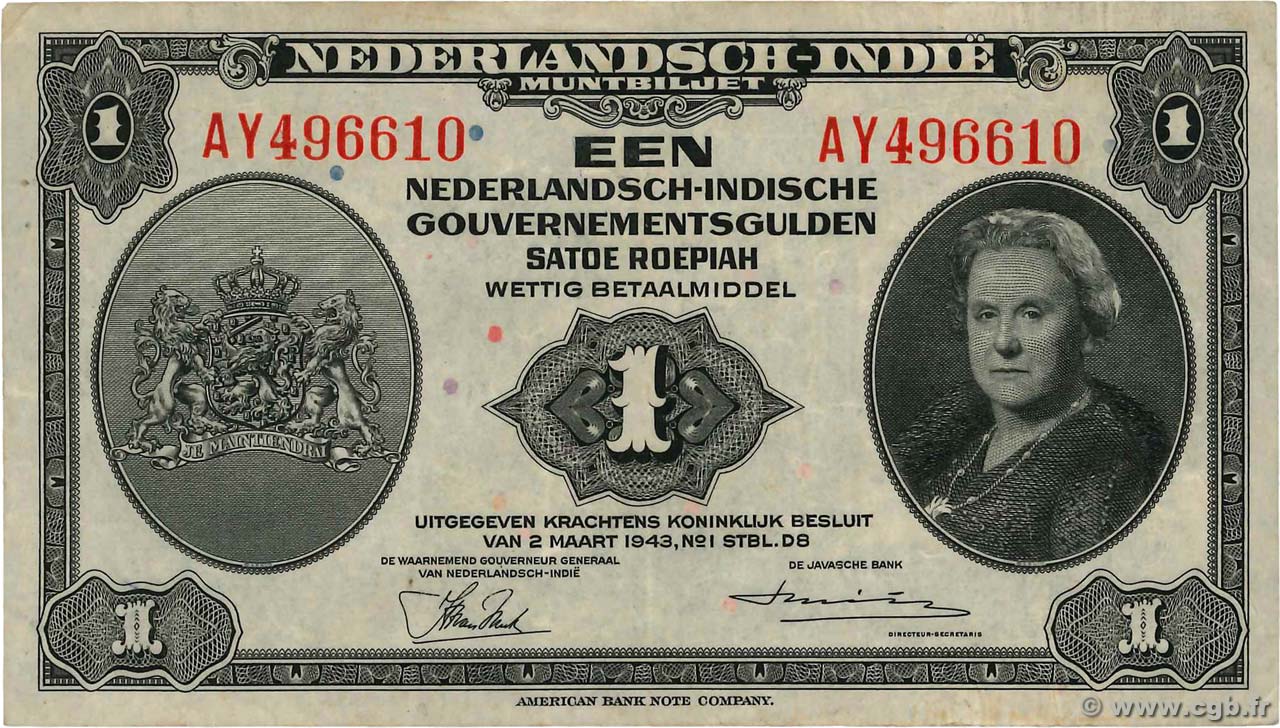 1 Gulden INDES NEERLANDAISES  1943 P.111a TTB