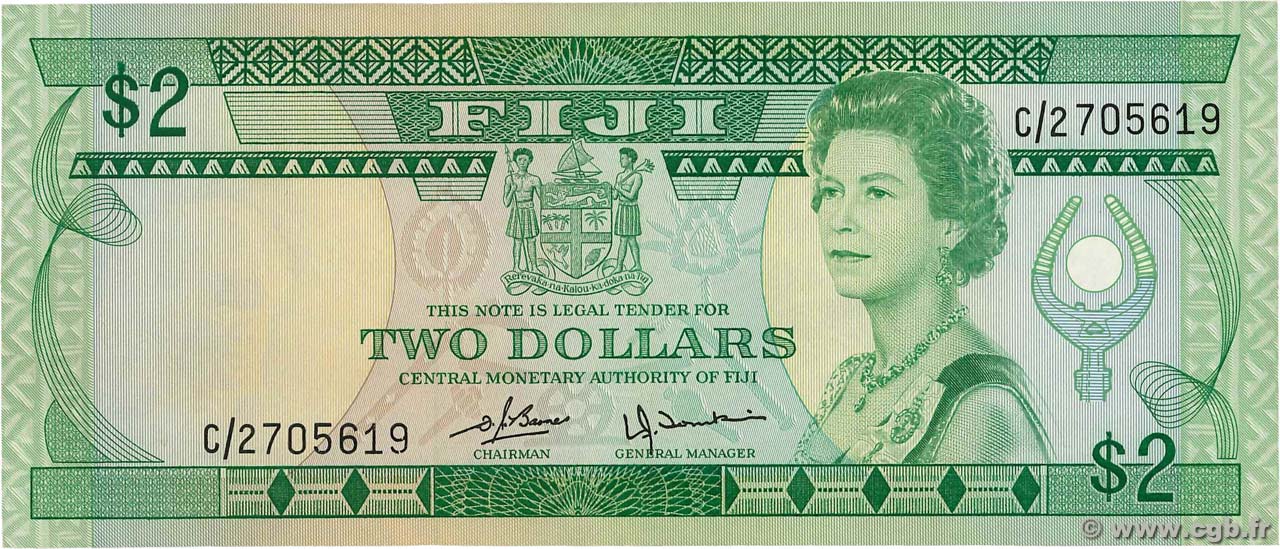 2 Dollars FIJI  1980 P.077a XF