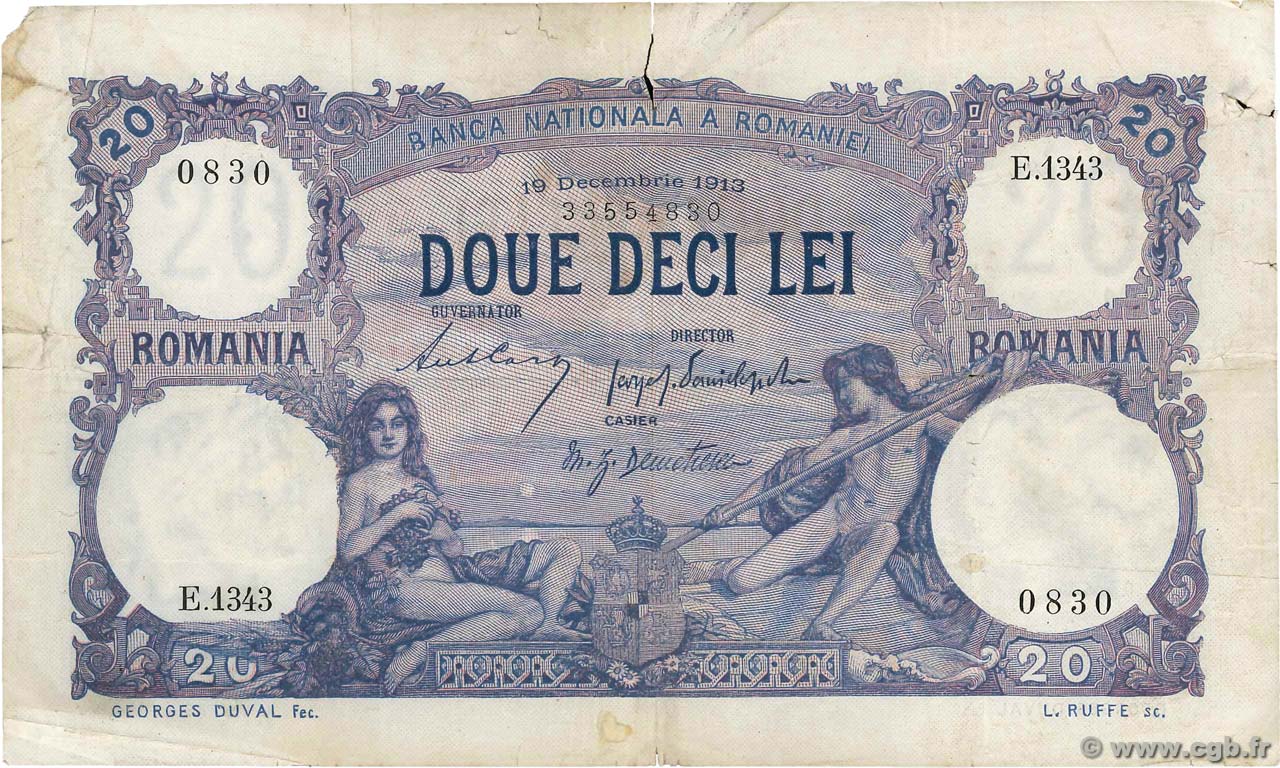 20 Lei ROUMANIE  1913 P.020a TB+