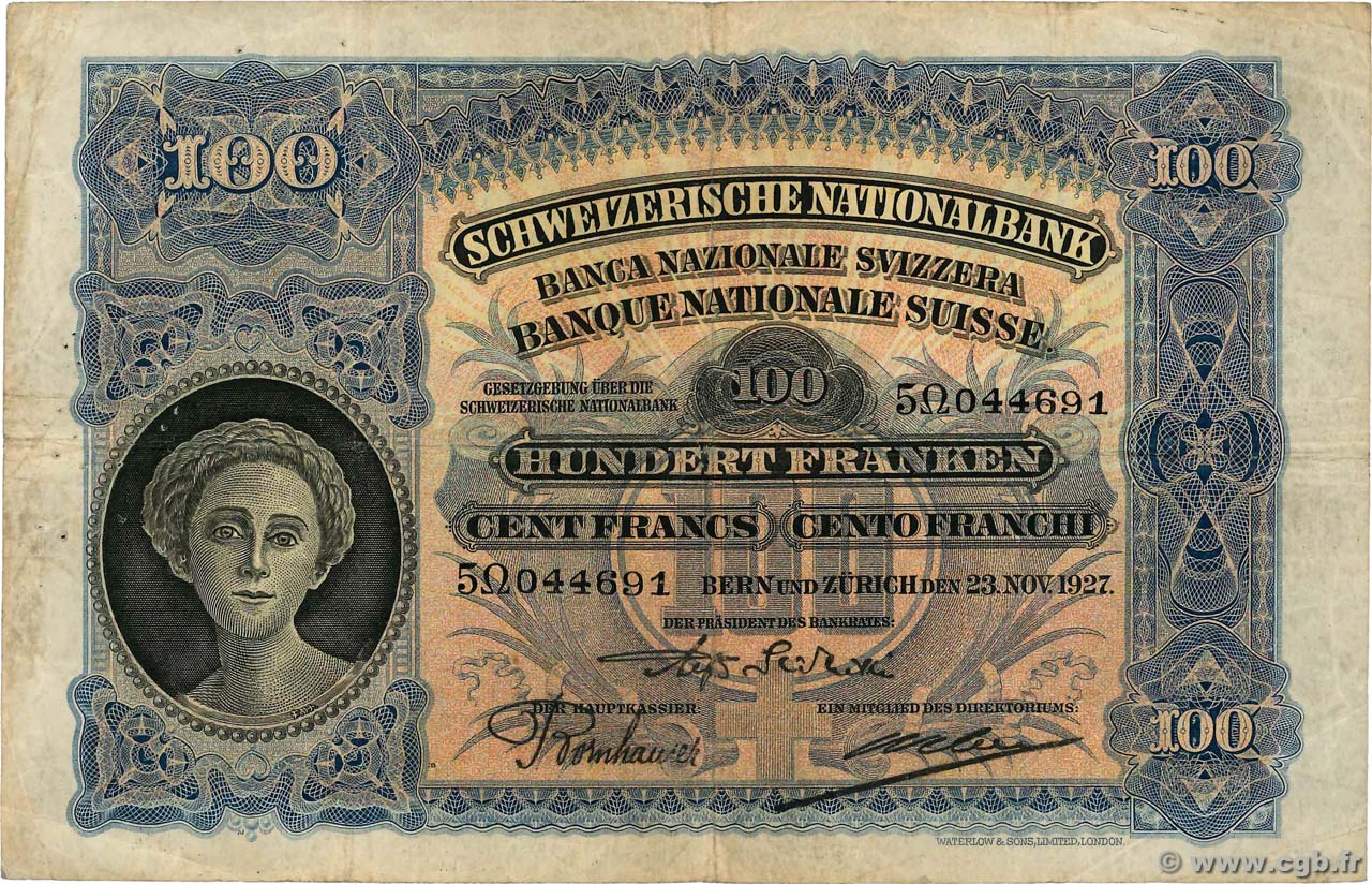 100 Francs SWITZERLAND  1927 P.35d F