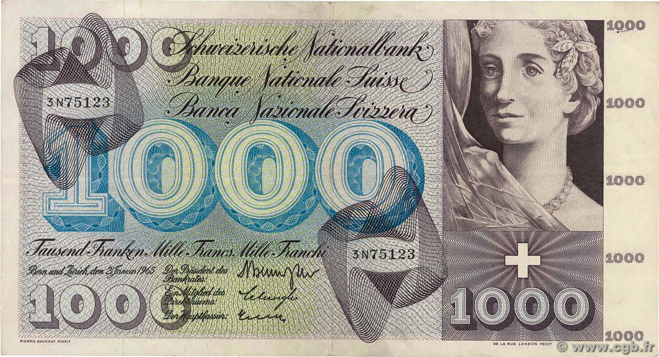 1000 Francs SUISSE  1965 P.52g TTB