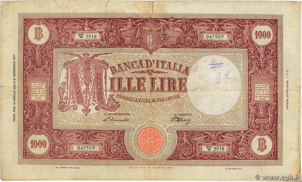 1000 Lire ITALIE  1948 P.081a TB