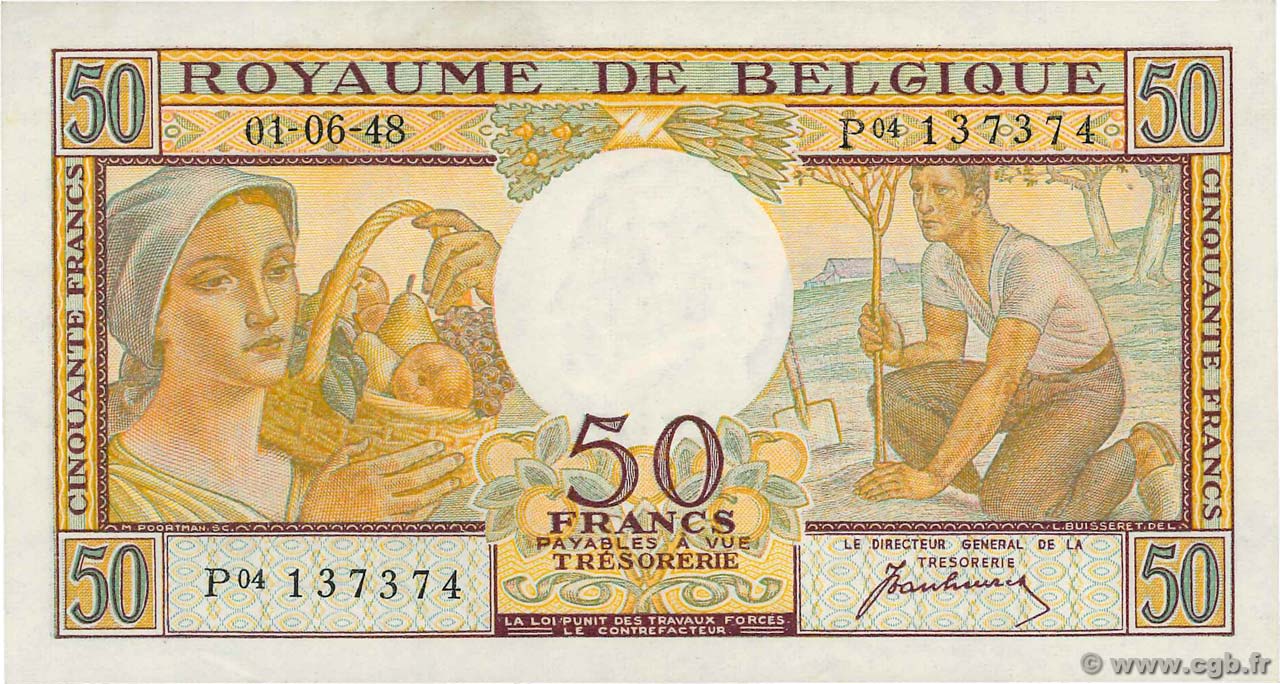 50 Francs BELGIQUE  1948 P.133a SUP+