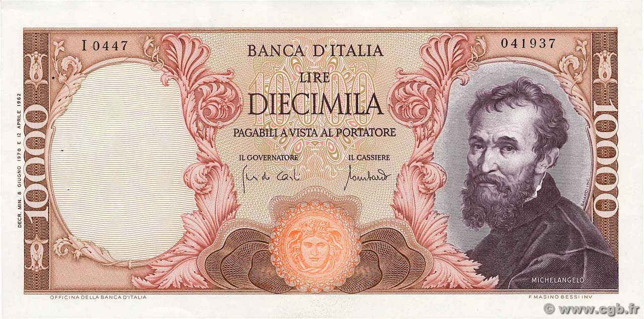 10000 Lire ITALIA  1970 P.097e SPL+