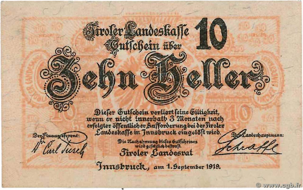 10 Heller AUSTRIA  1919 PS.139 FDC