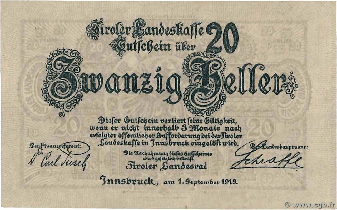 20 Heller AUSTRIA  1919 PS.140 SC