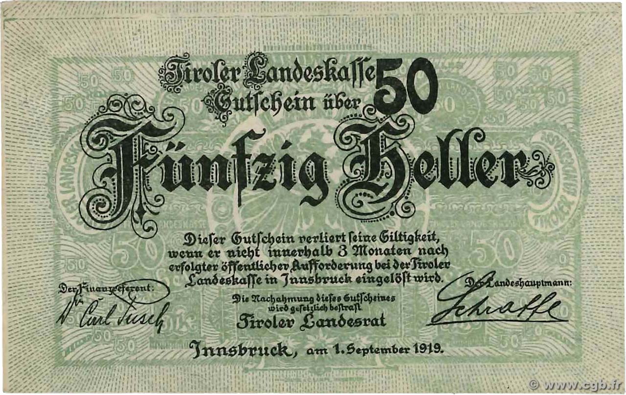 50 Heller AUSTRIA  1919 PS.141 SC+