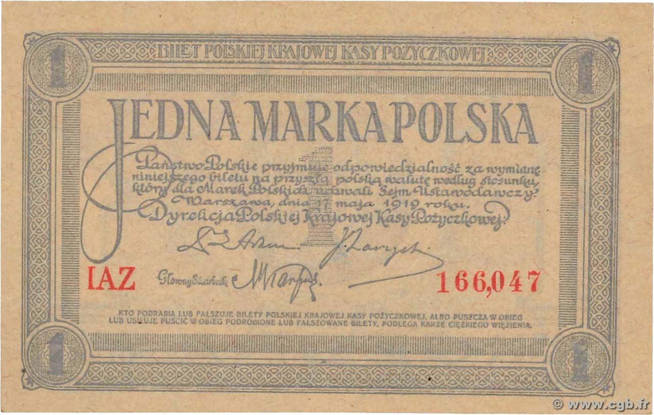 1 Marka POLONIA  1919 P.019 SC+