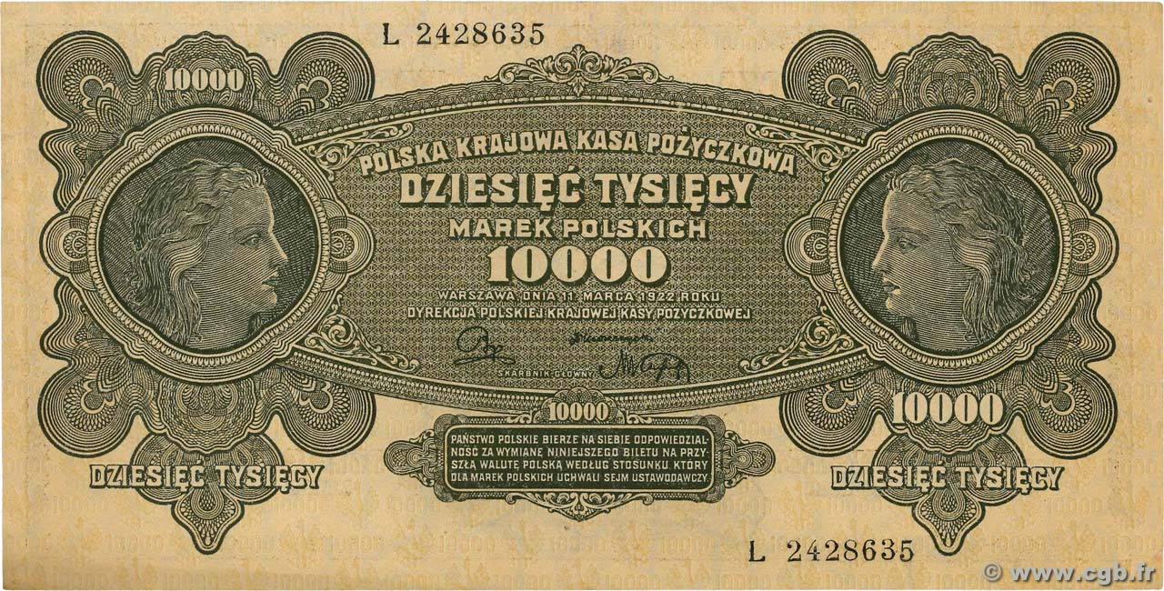 10000 Marek POLONIA  1922 P.032 MBC+