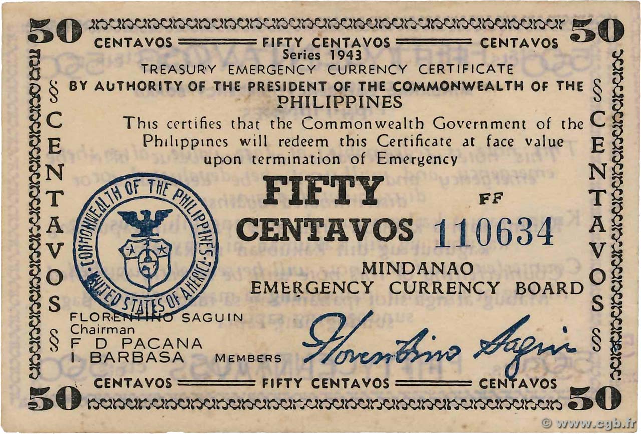 50 Centavos PHILIPPINES  1943 PS.504 TTB
