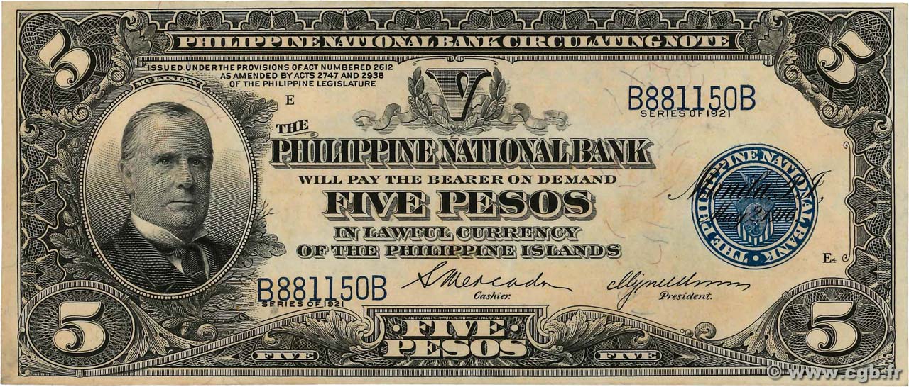 5 Pesos PHILIPPINES  1921 P.053 pr.NEUF