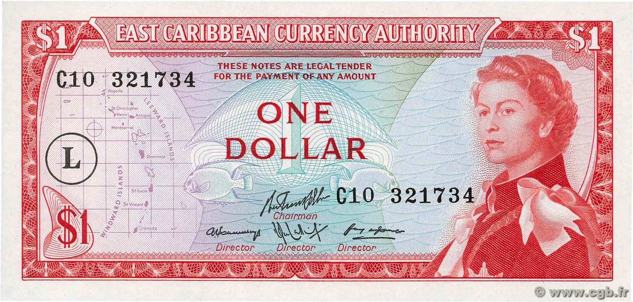1 Dollar EAST CARIBBEAN STATES  1965 P.13l FDC