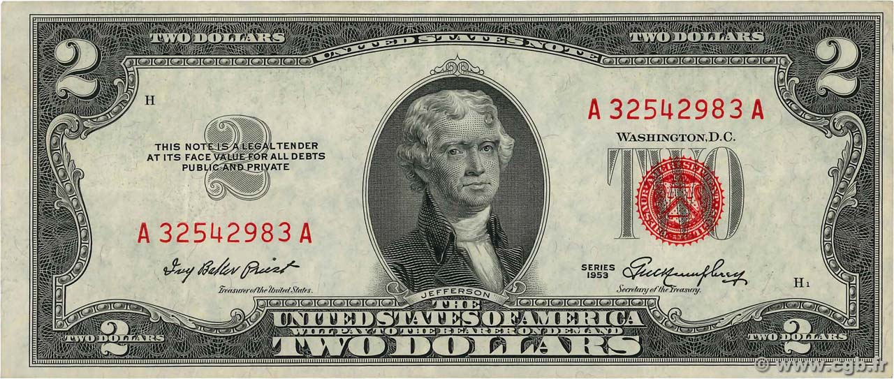 2 Dollars STATI UNITI D AMERICA  1953 P.380 BB