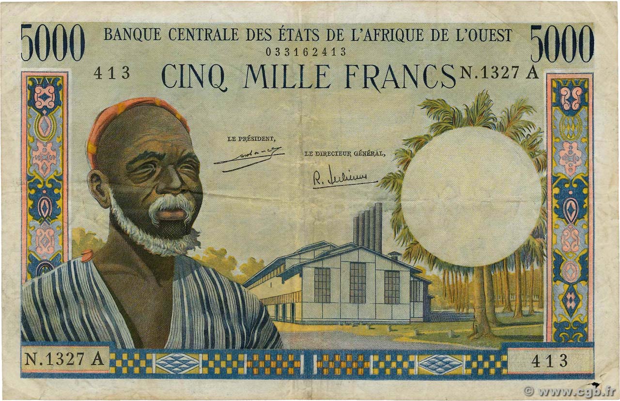5000 Francs ESTADOS DEL OESTE AFRICANO  1966 P.104Af BC