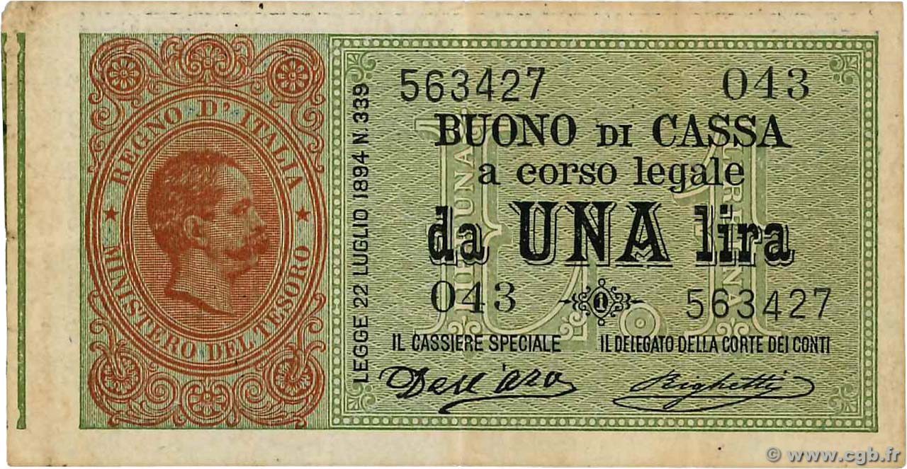 1 Lire ITALY  1894 P.034 VF