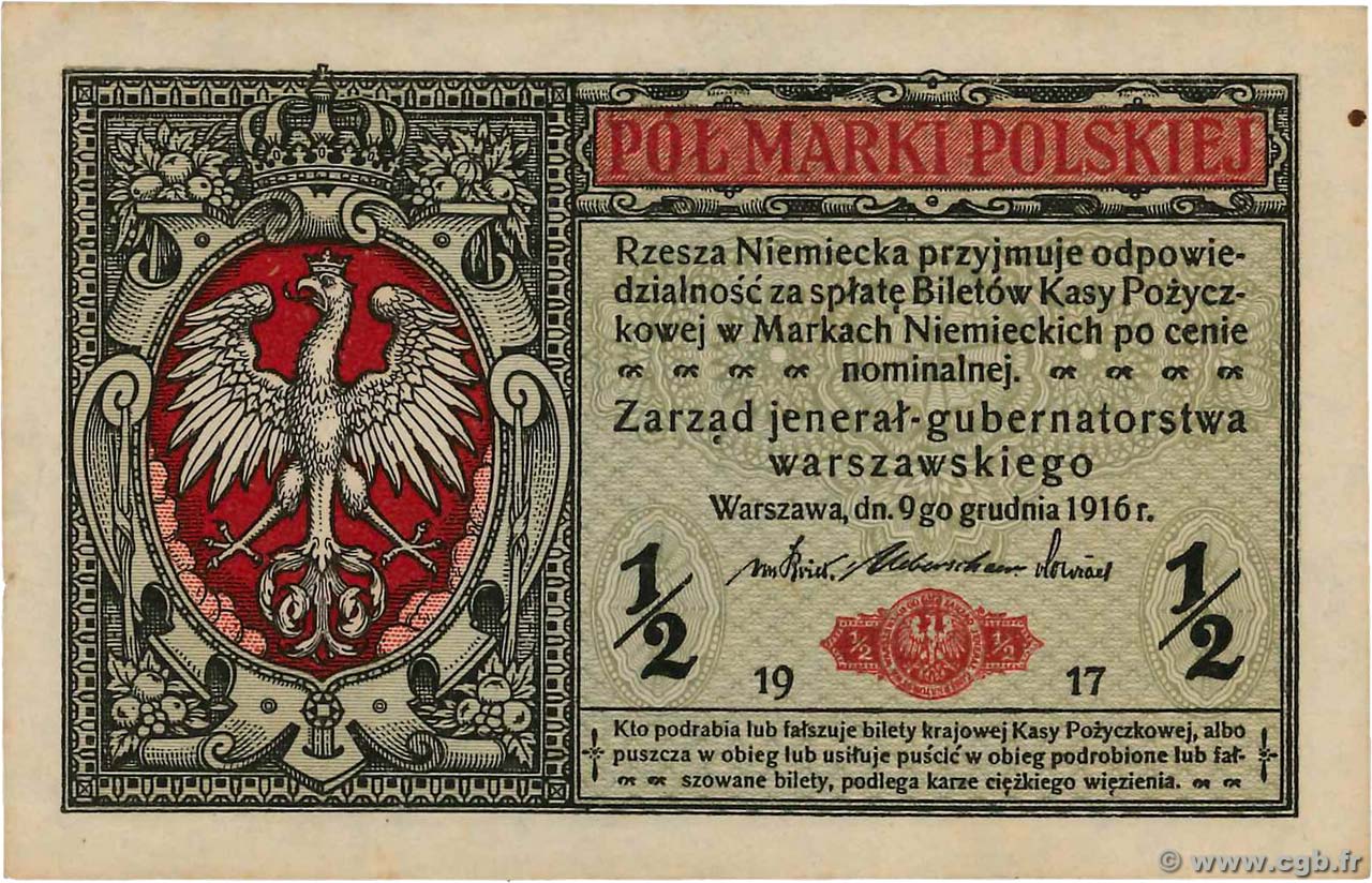 1/2 Marki POLEN  1917 P.001 VZ+